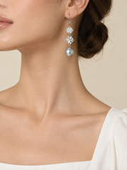 Hammered Silver Pearl Drop Earrings Grey Pearl Hook Earrings&nbsp; Geometric Sterling Silver Jewelry.