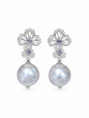 Timeless Elegance: Flower & Grey Pearl EarringsIridescent Pearl&nbsp; S925 Silver Gift for Her.
