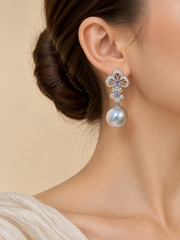 Timeless Elegance: Flower & Grey Pearl EarringsIridescent Pearl&nbsp; S925 Silver Gift for Her.