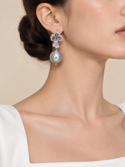 Timeless Elegance: Flower & Grey Pearl EarringsIridescent Pearl&nbsp; S925 Silver Gift for Her.