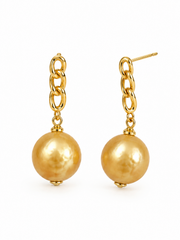 Golden Pearl Chain Link Stud Earrings S925 Sterling Silver Gold Plated Luxury Statement Drop Earrings for Her.