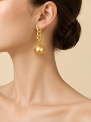 Golden Pearl Chain Link Stud Earrings S925 Sterling Silver Gold Plated Luxury Statement Drop Earrings for Her.