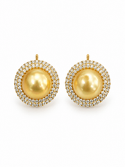 Golden Pearl Halo Stud Earrings S925 Sterling Silver Gold Plated & Rhinestone Pave Luxury Statement Earrings for Her.