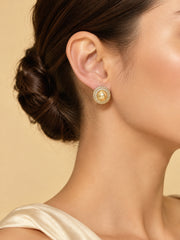 Golden Pearl Halo Stud Earrings S925 Sterling Silver Gold Plated & Rhinestone Pave Luxury Statement Earrings for Her.