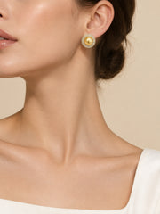 Golden Pearl Halo Stud Earrings S925 Sterling Silver Gold Plated & Rhinestone Pave Luxury Statement Earrings for Her.