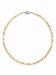 Natural Akoya Golden Pearl Necklace, Full Strand Luxury Pearls with Pave Rhinestone Clasp, Elegant Sterling Silver Choker for Women