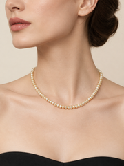 Natural Akoya Golden Pearl Necklace, Full Strand Luxury Pearls with Pave Rhinestone Clasp, Elegant Sterling Silver Choker for Women
