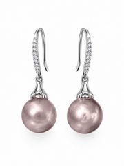 Timeless Elegance: Tapered Pearl & Silver Hook Earrings Pink Pearl Gift for Her.