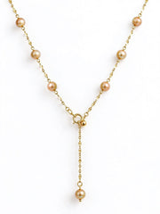 Natural South Sea Rich Golden Pearl Starry Sky Lariat Necklace, S925 Sterling Silver Gold Plated Star Cut Chain, Adjustable Y-Shaped Pearl Necklace for Women.