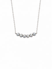 Minimalist Smile Bar Choker with Madama Grade Japanese Akoya Silver-Gray Pearls, S925 Silver Dainty Chain, Elegant Pearl Jewelry.
