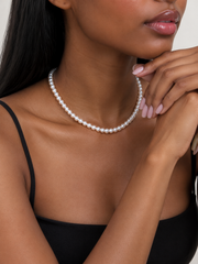 Genuine Pearl Necklace S925 Sterling Silver Classic Single Strand Adjustable Chain Elegant Timeless Jewelry Gift for Her.