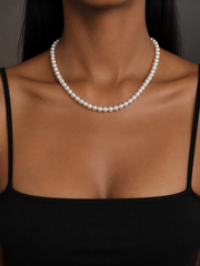 Genuine Pearl Necklace S925 Sterling Silver Classic Single Strand Adjustable Chain Elegant Timeless Jewelry Gift for Her.