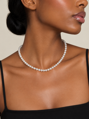Genuine Pearl Necklace S925 Sterling Silver Classic Single Strand Adjustable Chain Elegant Timeless Jewelry Gift for Her.