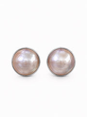 Bezel Set Natural Mabe Pearl Earrings for Women, Big Round Mabe Pearl Studs S925 Sterling Silver, Elegant Statement Pearl Earrings Wedding Daily Wear