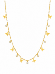 Natural South Sea Golden Pearl Double Layer Necklace ，S925 Sterling Silver Gold Plated Butterfly  ，Elegant Statement Jewelry for Women Wedding Party Gift