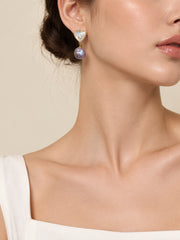 Purple Pearl Heart Drop Earrings S925 Silver Gold Plated MOP & CZ Accent Elegant Freshwater Pearl Studs for Wedding & Gift .