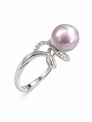 S925 Silver Purple Pearl Ring&nbsp; Freshwater Pearl & CZ Accent&nbsp; Hypoallergenic Luxury Ring for Women.