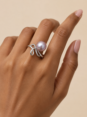 S925 Silver Purple Pearl Ring&nbsp; Freshwater Pearl & CZ Accent&nbsp; Hypoallergenic Luxury Ring for Women.