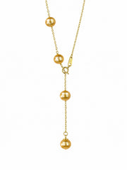 Dainty South Sea Golden Pearl Y-Shaped Necklace, Natural Golden Pearl Lariat Drop Necklace, Gold Plated Adjustable Chain Pearl Necklace, Luxury Jewelry Gift for Women