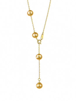 Dainty South Sea Golden Pearl Y-Shaped Necklace, Natural Golden Pearl Lariat Drop Necklace, Gold Plated Adjustable Chain Pearl Necklace, Luxury Jewelry Gift for Women