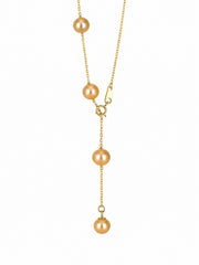 Dainty South Sea Golden Pearl Y-Shaped Necklace, Natural Golden Pearl Lariat Drop Necklace, Gold Plated Adjustable Chain Pearl Necklace, Luxury Jewelry Gift for Women