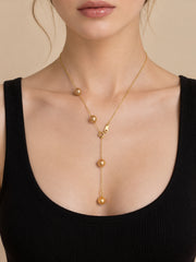 Dainty South Sea Golden Pearl Y-Shaped Necklace, Natural Golden Pearl Lariat Drop Necklace, Gold Plated Adjustable Chain Pearl Necklace, Luxury Jewelry Gift for Women