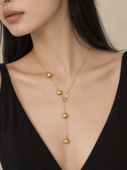 Dainty South Sea Golden Pearl Y-Shaped Necklace, Natural Golden Pearl Lariat Drop Necklace, Gold Plated Adjustable Chain Pearl Necklace, Luxury Jewelry Gift for Women