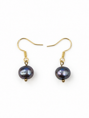 Tahitian Pearl Hook Earrings  S925 Sterling Silver Gold Plated  Dark Pearl Drop  Elegant Jewelry for Her.