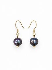 Tahitian Pearl Hook Earrings  S925 Sterling Silver Gold Plated  Dark Pearl Drop  Elegant Jewelry for Her.