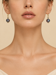 Tahitian Pearl Hook Earrings  S925 Sterling Silver Gold Plated  Dark Pearl Drop  Elegant Jewelry for Her.