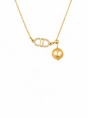 Natural South Sea Golden Pearl Necklace S925 Sterling Silver Gold Plated CD-Inspired Pendant with Cubic Zirconia Elegant Designer Style Pearl Drop Chain for Women.
