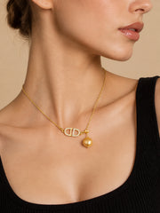 Natural South Sea Golden Pearl Necklace S925 Sterling Silver Gold Plated CD-Inspired Pendant with Cubic Zirconia Elegant Designer Style Pearl Drop Chain for Women.
