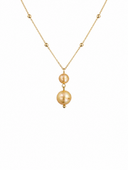 Natural South Sea Golden Pearl Necklace S925 Silver Gold Plated Double Pearl Drop Pendant &nbsp;Elegant Satellite Chain Jewelry for Wedding & Gift.