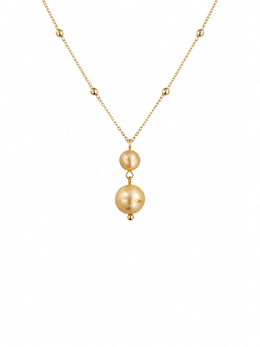 Natural South Sea Golden Pearl Necklace S925 Silver Gold Plated Double Pearl Drop Pendant &nbsp;Elegant Satellite Chain Jewelry for Wedding & Gift.