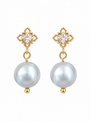 Japanese Akoya Silver-Gray Madama Grade Pearl Earrings，S925 Silver Gold Plated Butterfly Drop Earrings，Elegant Wedding Party Daily Jewelry Gift for Her