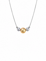 Natural South Sea Golden Pearl & Madama Grade Japanese Akoya Silver-Gray Pearl Necklace, South Sea Golden Pearl, S925 Sterling Silver Box Chain Necklace, Minimalist Pearl Jewelry Gift for Women