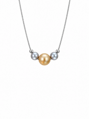 Natural South Sea Golden Pearl & Madama Grade Japanese Akoya Silver-Gray Pearl Necklace, South Sea Golden Pearl, S925 Sterling Silver Box Chain Necklace, Minimalist Pearl Jewelry Gift for Women