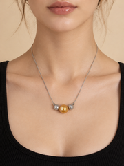 Natural South Sea Golden Pearl & Madama Grade Japanese Akoya Silver-Gray Pearl Necklace, South Sea Golden Pearl, S925 Sterling Silver Box Chain Necklace, Minimalist Pearl Jewelry Gift for Women