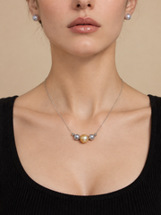 Natural South Sea Golden Pearl & Madama Grade Japanese Akoya Silver-Gray Pearl Necklace, South Sea Golden Pearl, S925 Sterling Silver Box Chain Necklace, Minimalist Pearl Jewelry Gift for Women