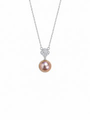 Japanese Akoya Silver-Gray Pearl  Iridescent Pearl Pendant Necklace S925 Sterling Silver Clover Rhinestone Accent Chain Elegant Luxury Jewelry Gift for Her