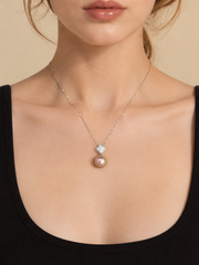 Japanese Akoya Silver-Gray Pearl  Iridescent Pearl Pendant Necklace S925 Sterling Silver Clover Rhinestone Accent Chain Elegant Luxury Jewelry Gift for Her