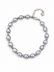 Natural Japanese Akoya Silver-Gray Pearl Freshwater Pearl Bracelet  S925 Sterling Silver Beaded Chain with Heart Tag & Lobster Clasp Elegant Adjustable Pearl Jewelry for Women