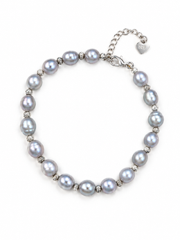 Natural Japanese Akoya Silver-Gray Pearl Freshwater Pearl Bracelet  S925 Sterling Silver Beaded Chain with Heart Tag & Lobster Clasp Elegant Adjustable Pearl Jewelry for Women