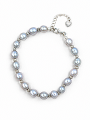 Natural Japanese Akoya Silver-Gray Pearl Freshwater Pearl Bracelet  S925 Sterling Silver Beaded Chain with Heart Tag & Lobster Clasp Elegant Adjustable Pearl Jewelry for Women