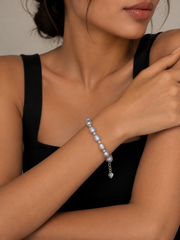 Natural Japanese Akoya Silver-Gray Pearl Freshwater Pearl Bracelet  S925 Sterling Silver Beaded Chain with Heart Tag & Lobster Clasp Elegant Adjustable Pearl Jewelry for Women