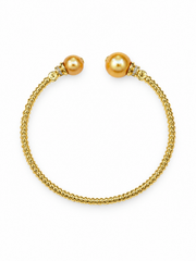 Natural South Sea Golden Pearl Open Bangle S925 Sterling Silver Gold Plated Beaded Cuff with CZ Accents Elegant Designer-Inspired Pearl Bracelet for Women.