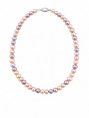 7-8mm Multi Color Freshwater Pearl Strand Necklace, Pastel Pink Lavender Peach Pearl Choker Necklace for Women, Genuine Natural Pearl Single Strand Necklace, Elegant Wedding Bridal Pearl Necklace Gift for Her