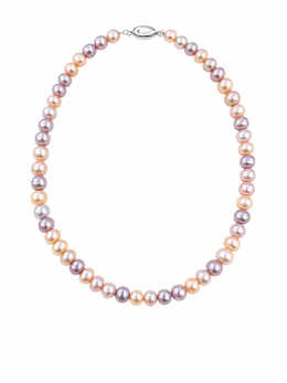 7-8mm Multi Color Freshwater Pearl Strand Necklace, Pastel Pink Lavender Peach Pearl Choker Necklace for Women, Genuine Natural Pearl Single Strand Necklace, Elegant Wedding Bridal Pearl Necklace Gift for Her