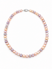 7-8mm Multi Color Freshwater Pearl Strand Necklace, Pastel Pink Lavender Peach Pearl Choker Necklace for Women, Genuine Natural Pearl Single Strand Necklace, Elegant Wedding Bridal Pearl Necklace Gift for Her