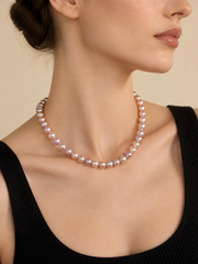 7-8mm Multi Color Freshwater Pearl Strand Necklace, Pastel Pink Lavender Peach Pearl Choker Necklace for Women, Genuine Natural Pearl Single Strand Necklace, Elegant Wedding Bridal Pearl Necklace Gift for Her